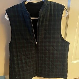 Talbots blue and black plaid vest and black (reversible)